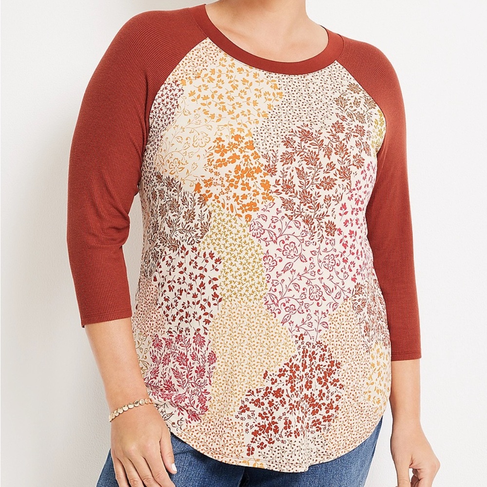 Plus Size 24/7 Blaine Floral Baseball Tee sz 2x